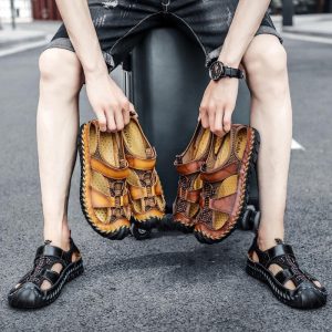 Sandália Masculina de Couro Genuíno Antiderrapante para Homens Ativos
